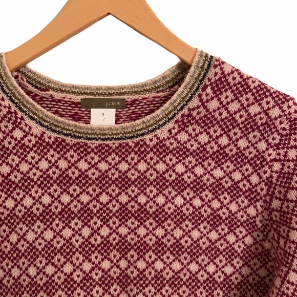 J. Crew Fair Isle 100% Wool Cranberry Pullover Sweater - Picture 2 of 12